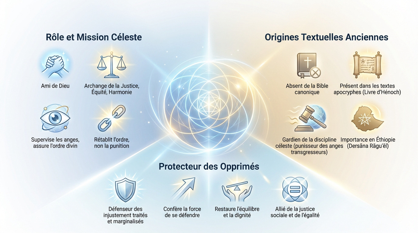 Illustration de l'Archange Raguel symbolisant la justice divine et l'ordre céleste