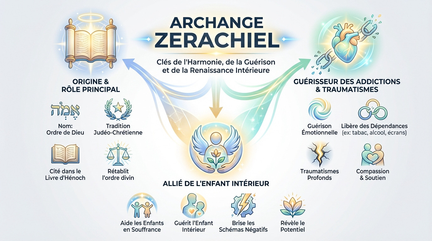 Illustration de l'Archange Zerachiel apportant guérison et harmonie