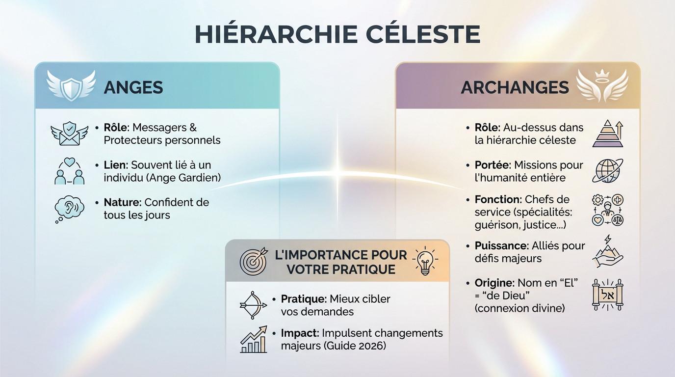 Schéma explicatif montrant la différence de rang entre les anges gardiens et les archanges dans la hiérarchie céleste