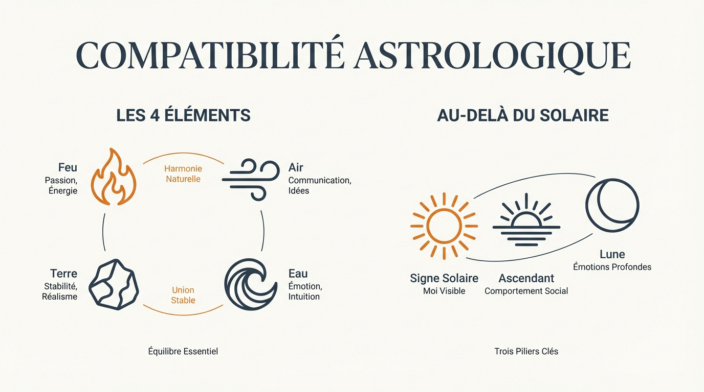 Illustration de la compatibilité astrologique entre les éléments et les astres