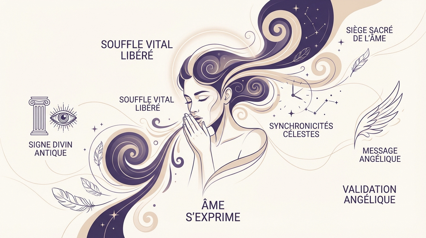 Illustration ésotérique montrant le souffle vital et l'énergie spirituelle libérée lors d'un éternuement