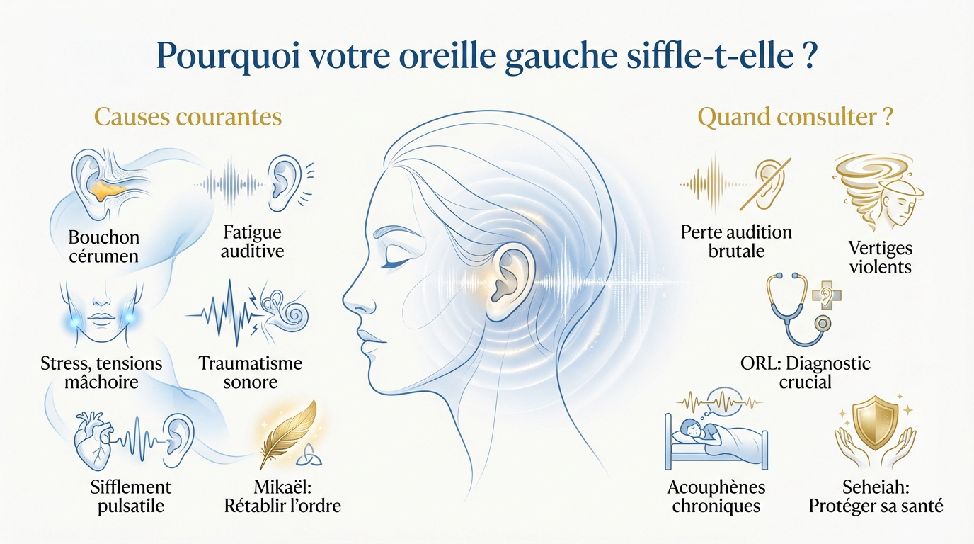 Femme touchant son oreille gauche suite à un acouphène